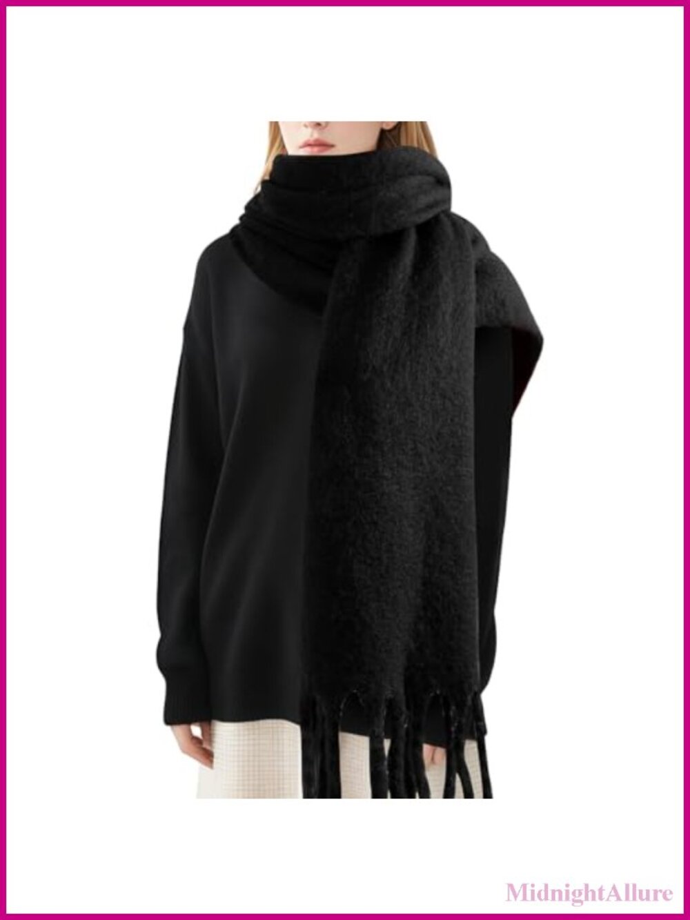 Oversized Mohair Blanket Scarf Women Winter Acrylic Fringe Wrap